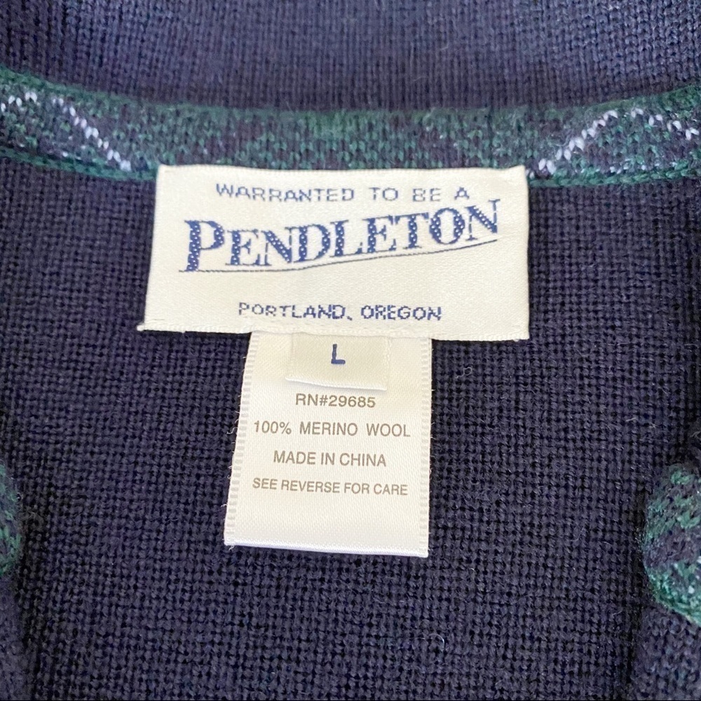 Pendleton Plaid Trim Wool Button Front Cardigan -L - image 4